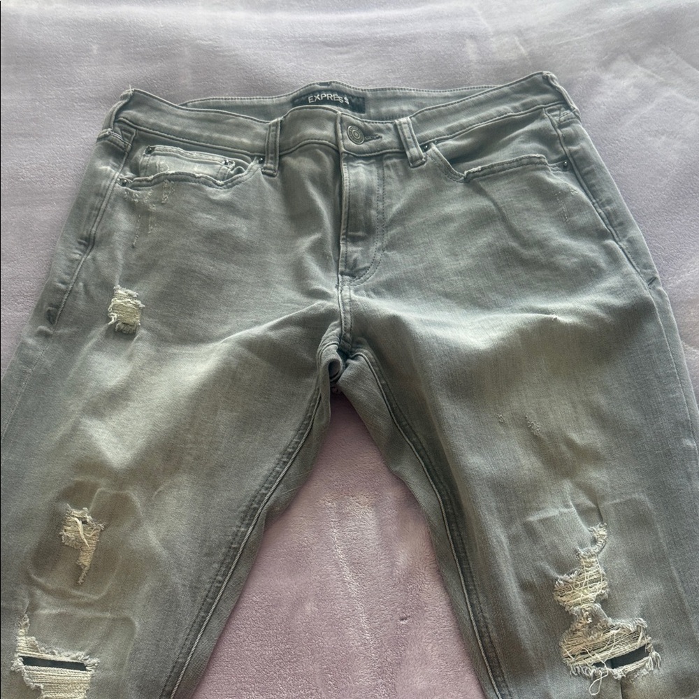 Men’s Express Light Gray Ripped Skinny Jeans 34/32